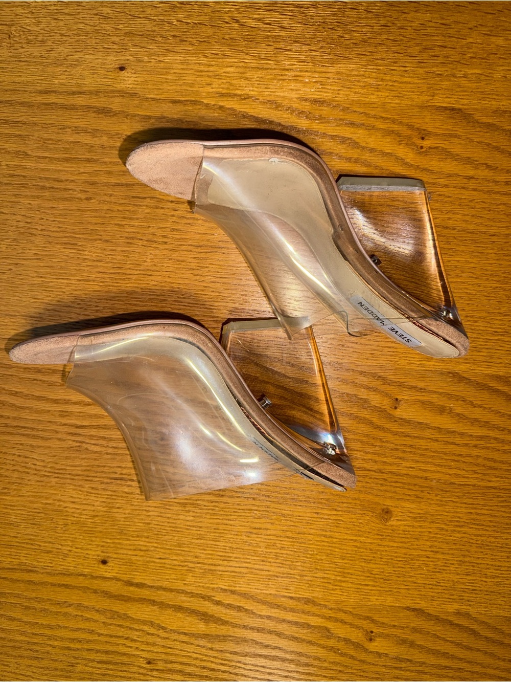 steve madden w 7.5 Clear PVC Block Heel Mules in Nude